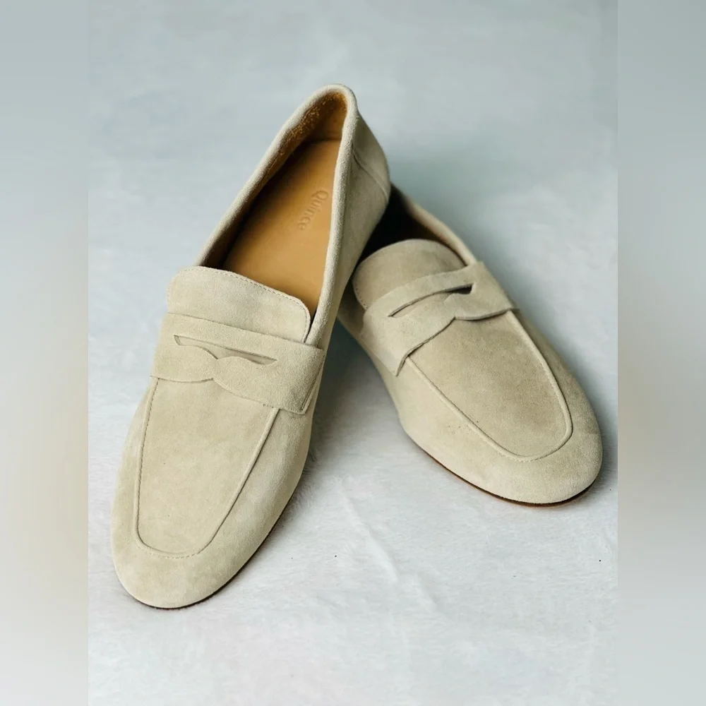 Quince Italian Suede Penny Loafer In Almond Size 9